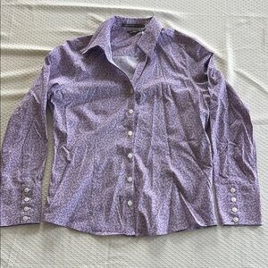 Eddie Bauer Women’s Purple Button-Up Shirt Petite Med Stretch Wrinkle Resistant